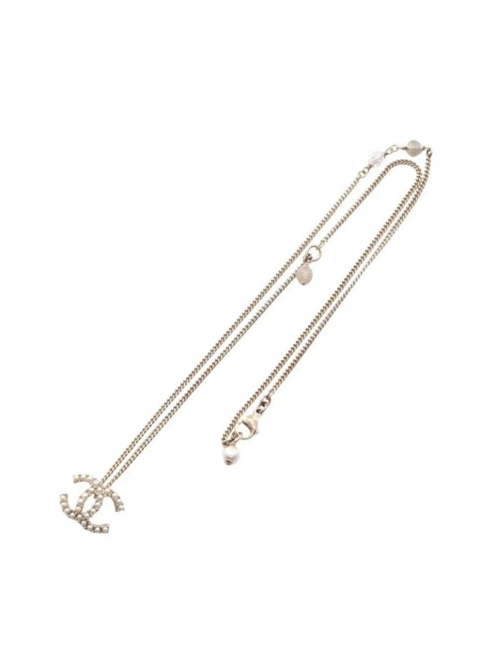 Chanel Necklace CC Logo Silver Pearl